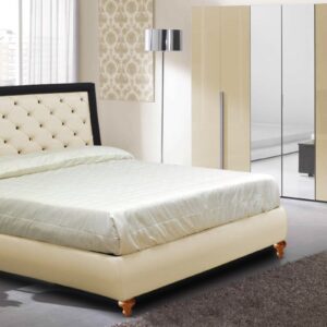Ailey Cream Black Leatherette Upholstered Bed With Hydraulic Storage