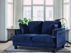 Dallas Two Seater Sofa In Velvet Blue Colour