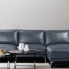 Specy Three Seater Leatherette  Sofa With Lounger In Blue Colour