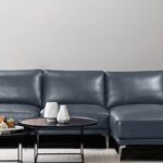 Specy Three Seater Leatherette  Sofa With Lounger In Blue Colour