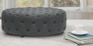 Hustle Round Tufted Pouffe in Grey Colour by Dreamzz Furniture