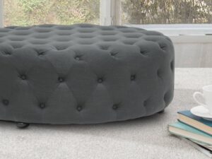 Hustle Round Tufted Pouffe in Grey Colour by Dreamzz Furniture