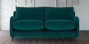 Outlined Contemporary Stylish 2 Seater Sofa in Plush Green Velvet Colour