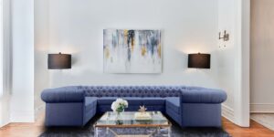 Impressive Chesterfield U Shape Sectional Sofa in Blue Colour