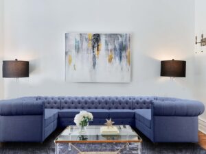 Impressive Chesterfield U Shape Sectional Sofa in Blue Colour