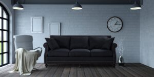Trendy Nail Head Trim Three Seater Sofa In Black Colour