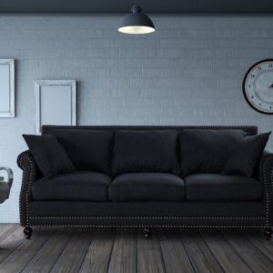 Trendy Nail Head Trim Three Seater Sofa In Black Colour