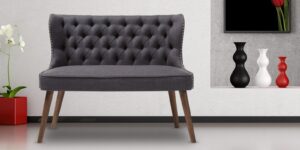 Nora Two Seater Love Seat With Button Tufted Back In Grey Colour