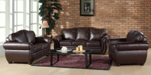 Editha Leatherette Sofa Set in Brown Colour