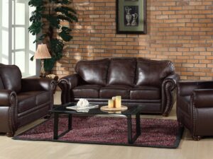 Editha Leatherette Sofa Set in Brown Colour
