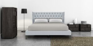 Noa King size Upholstered Bed in Light Grey Colour by Dreamzz Furniture