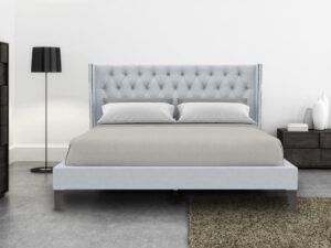 Noa King size Upholstered Bed in Light Grey Colour by Dreamzz Furniture