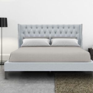 Noa King size Upholstered Bed in Light Grey Colour by Dreamzz Furniture