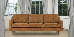 Denver Three Seater Sofa In Tan Leatherette