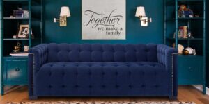 Estella Three Seater Sofa In Navy Blue Colour