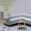Royal Corner Sectional Sofa with Tufted Back in Light Grey Colour