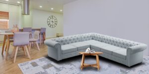 Royal Corner Sectional Sofa with Tufted Back in Light Grey Colour