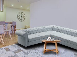 Royal Corner Sectional Sofa with Tufted Back in Light Grey Colour