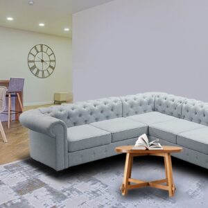 Royal Corner Sectional Sofa with Tufted Back in Light Grey Colour