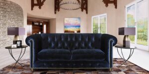 Sophisticated Chesterfield Three Seater Sofa In Blue Colour