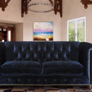 Sophisticated Chesterfield Three Seater Sofa In Blue Colour