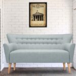 Mid-Century Style Button Tufted Two Seater Sofa In Off Blue Colour
