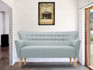 Mid-Century Style Button Tufted Two Seater Sofa In Off Blue Colour