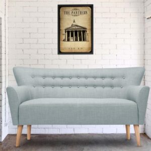 Mid-Century Style Button Tufted Two Seater Sofa In Off Blue Colour