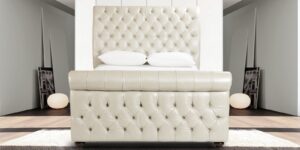 Astonishing Beige Leatherette Upholstered  Bed