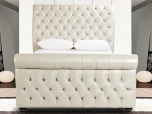 Astonishing Beige Leatherette Upholstered  Bed