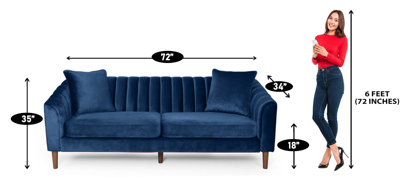 Effervescent 3 Seater Sofa in navy blue colour by Dreamzz Furniture