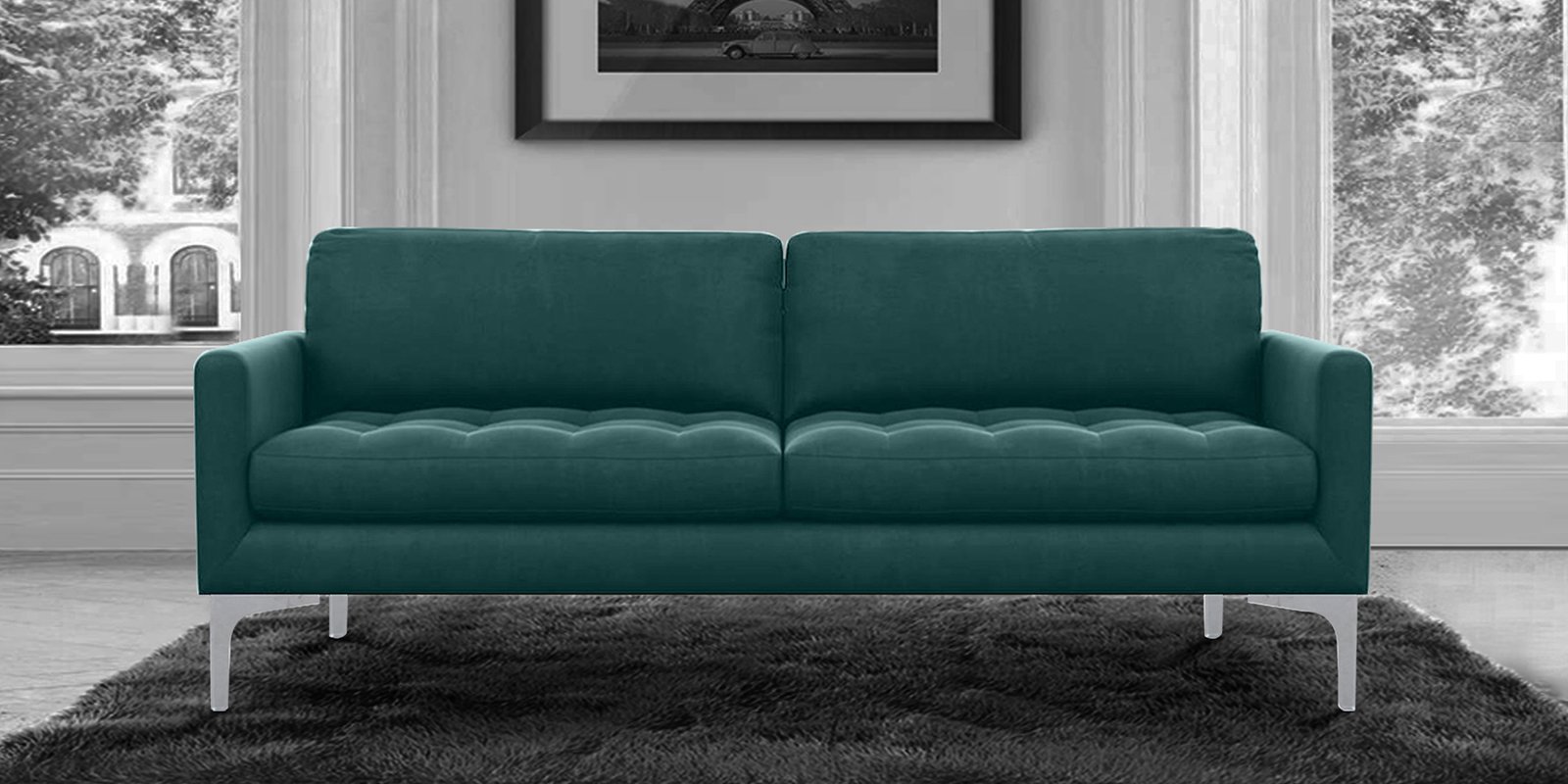 Resplendent 3 Seater Sofa in Green Colour by Dreamzz Furniture