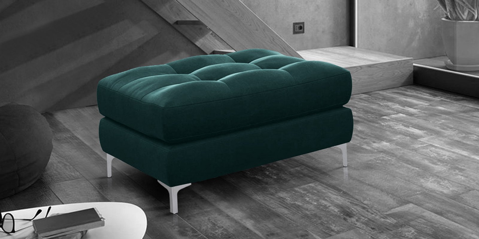 Dazzling Upholstered Stool in Green colour by Dreamzz Furniture