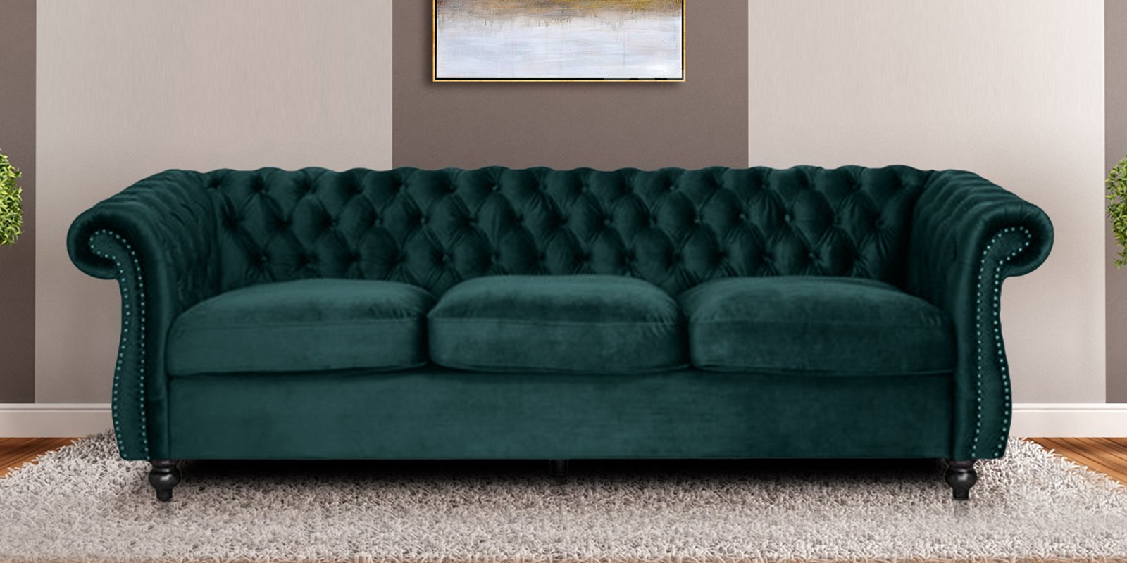 Phenomenal 3 Seater Sofa in Green colour by Dreamzz Furniture