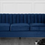 Gleaming Three Seater Sofa With Rolled Arms in Navy Blue colour