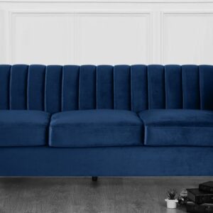 Gleaming Three Seater Sofa With Rolled Arms in Navy Blue colour