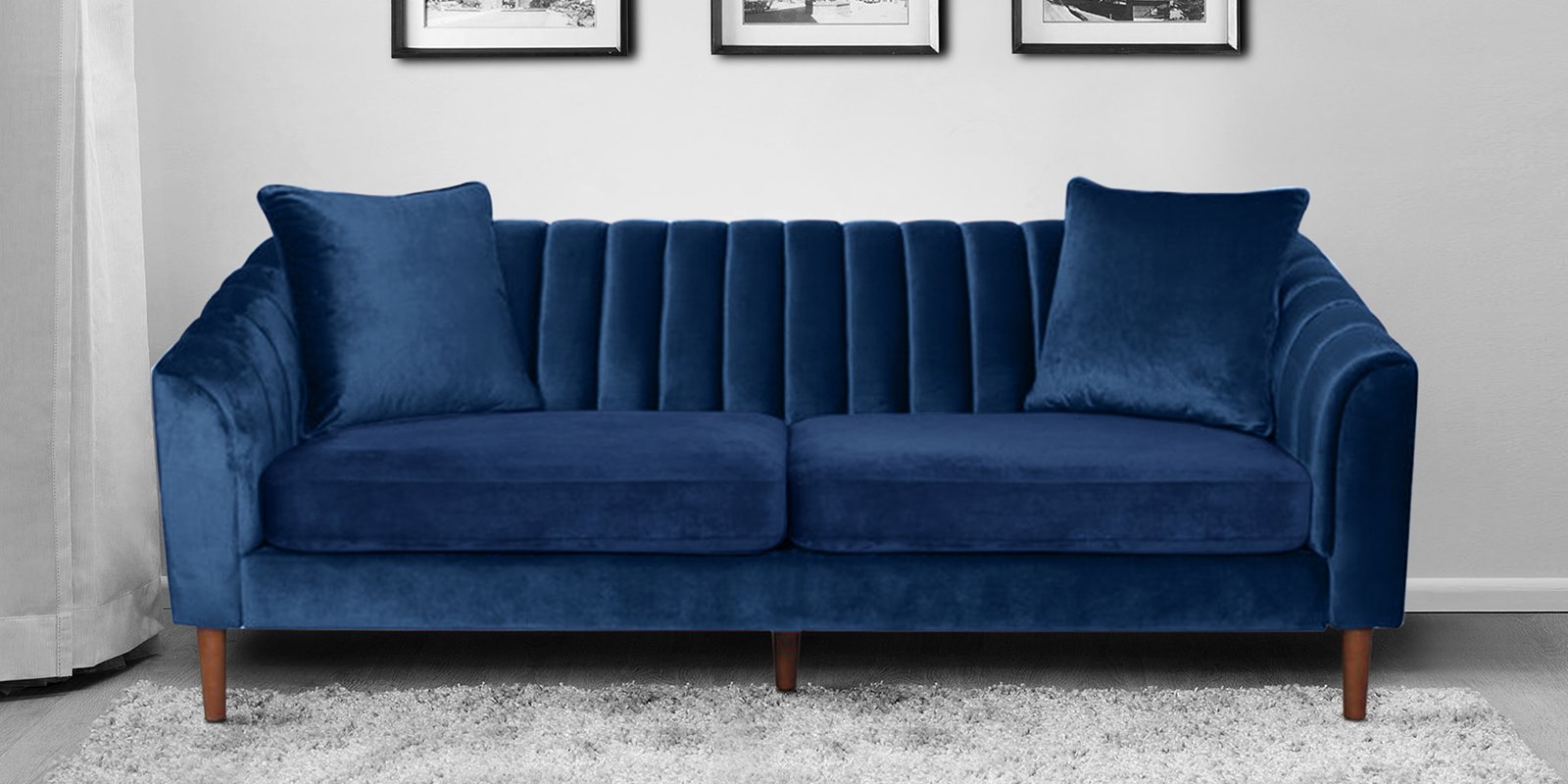 Effervescent 3 Seater Sofa in navy blue colour by Dreamzz Furniture