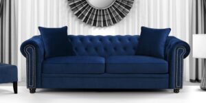 Perceptive 3 Seater Sofa in Navy Blue Colour by Dreamzz Furniture