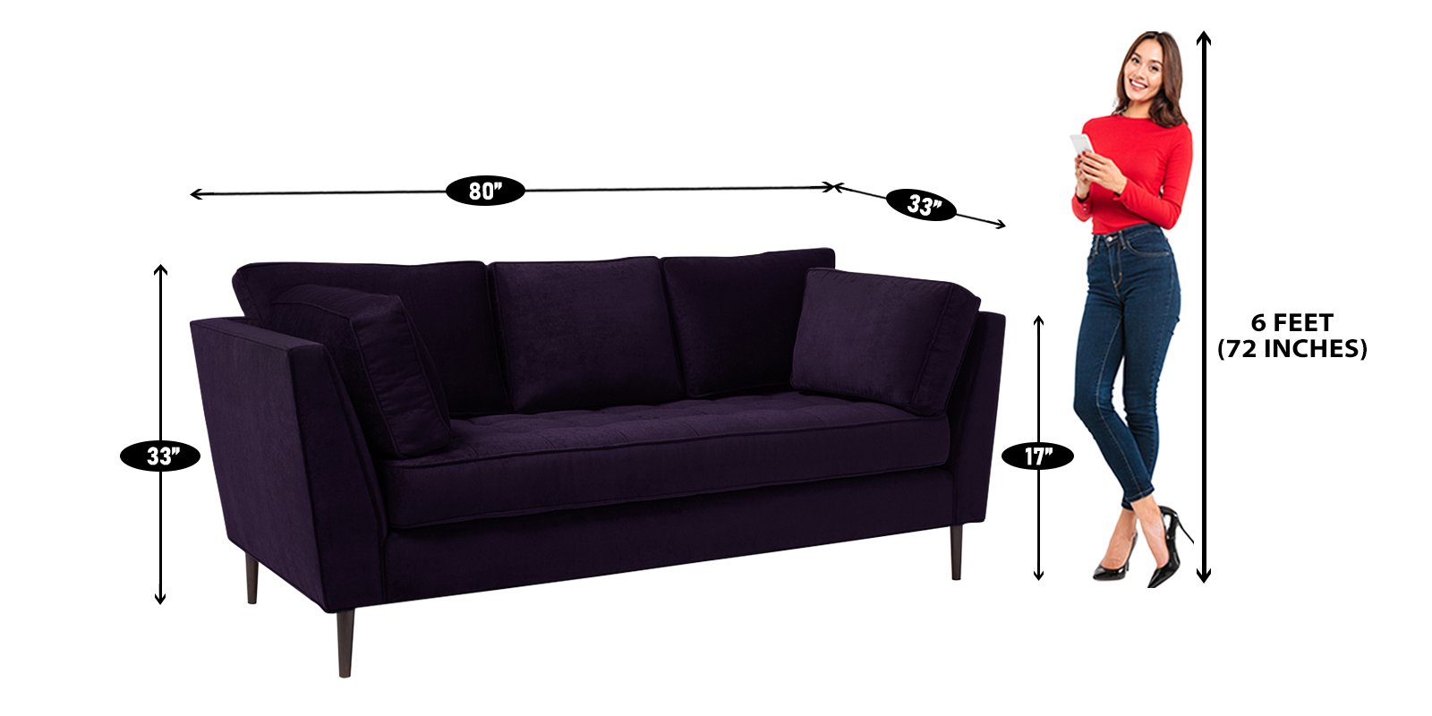 Tassel Three Seater Sofa in Dark Purple Colour