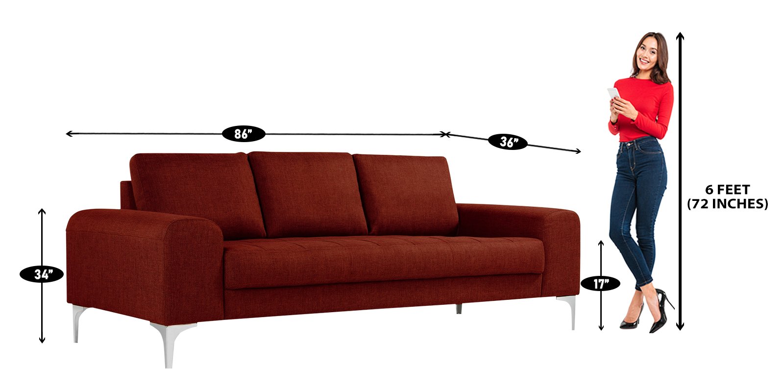Stunning Three Seater Sofa In Burnt Orrange Colour