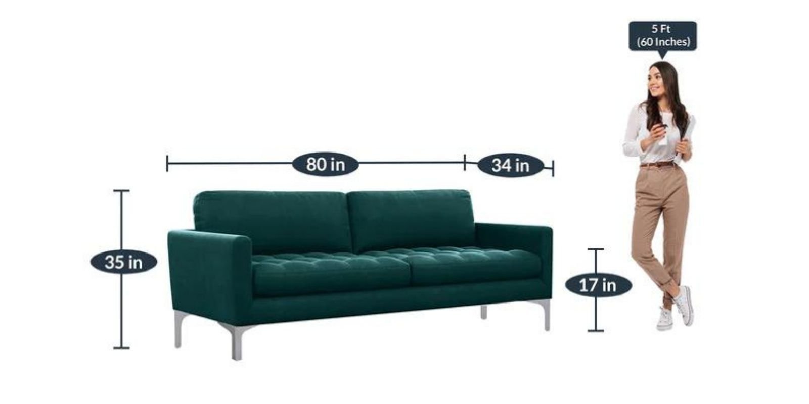 Resplendent 3 Seater Sofa in Green Colour by Dreamzz Furniture