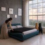 Savvy Leatherette Upholstered Queen Size Bed in Blue Colour