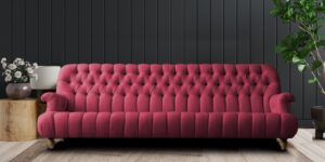 Obeisance Tufted Upholstered 3 Seater Sofa in  Pink colour
