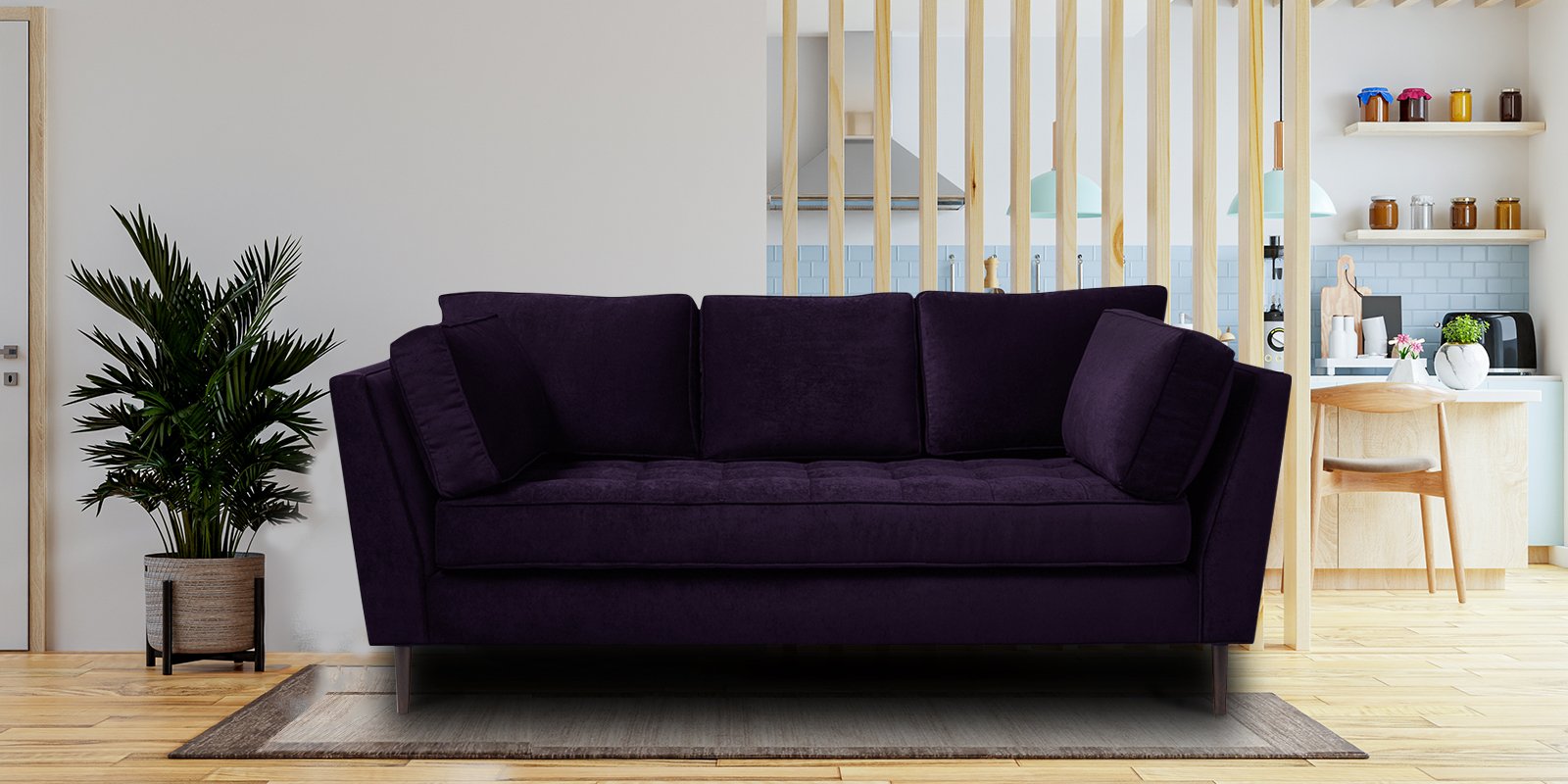 Tassel Three Seater Sofa in Dark Purple Colour