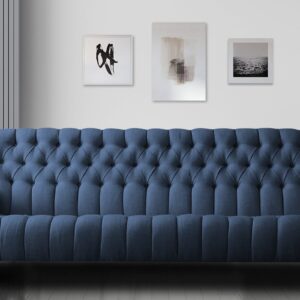 Obeisance Tufted Upholstered 3 Seater Sofa in Dark Blue Colour