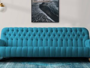 Obeisance Tufted Upholstered 3 Seater Sofa in Blue colour