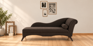 Modern Scroll Velvet Chaise Lounger in Brown  Color
