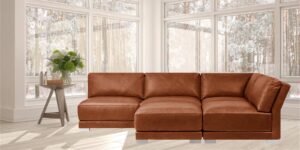Dynamic Sectional Sofa With Ottoman in Tan Brown Leatherette