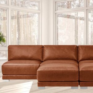 Dynamic Sectional Sofa With Ottoman in Tan Brown Leatherette