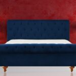 Elvira Upholstered King size Bed in Navy Blue Colour